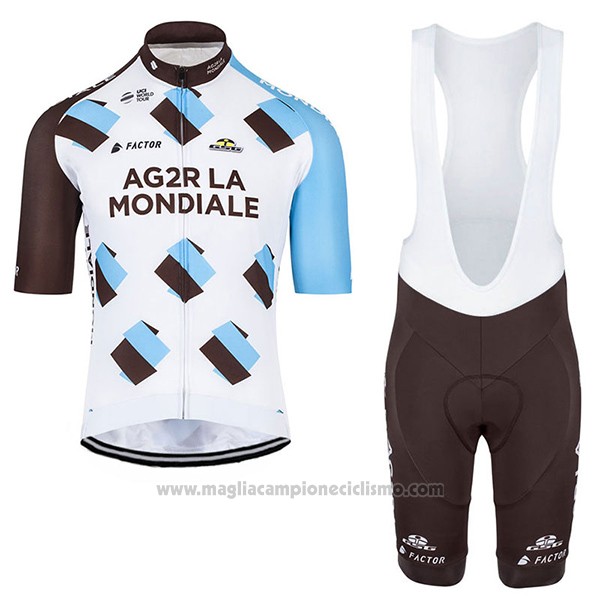 2017 Abbigliamento Ciclismo Ag2r Marrone e Bianco Manica Corta e Salopette